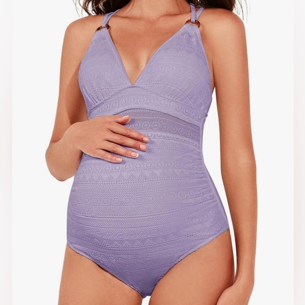 Summer Mae Maternity One Piece Swimsuit V-Neck Hollow O-Ring Linked Violet 10